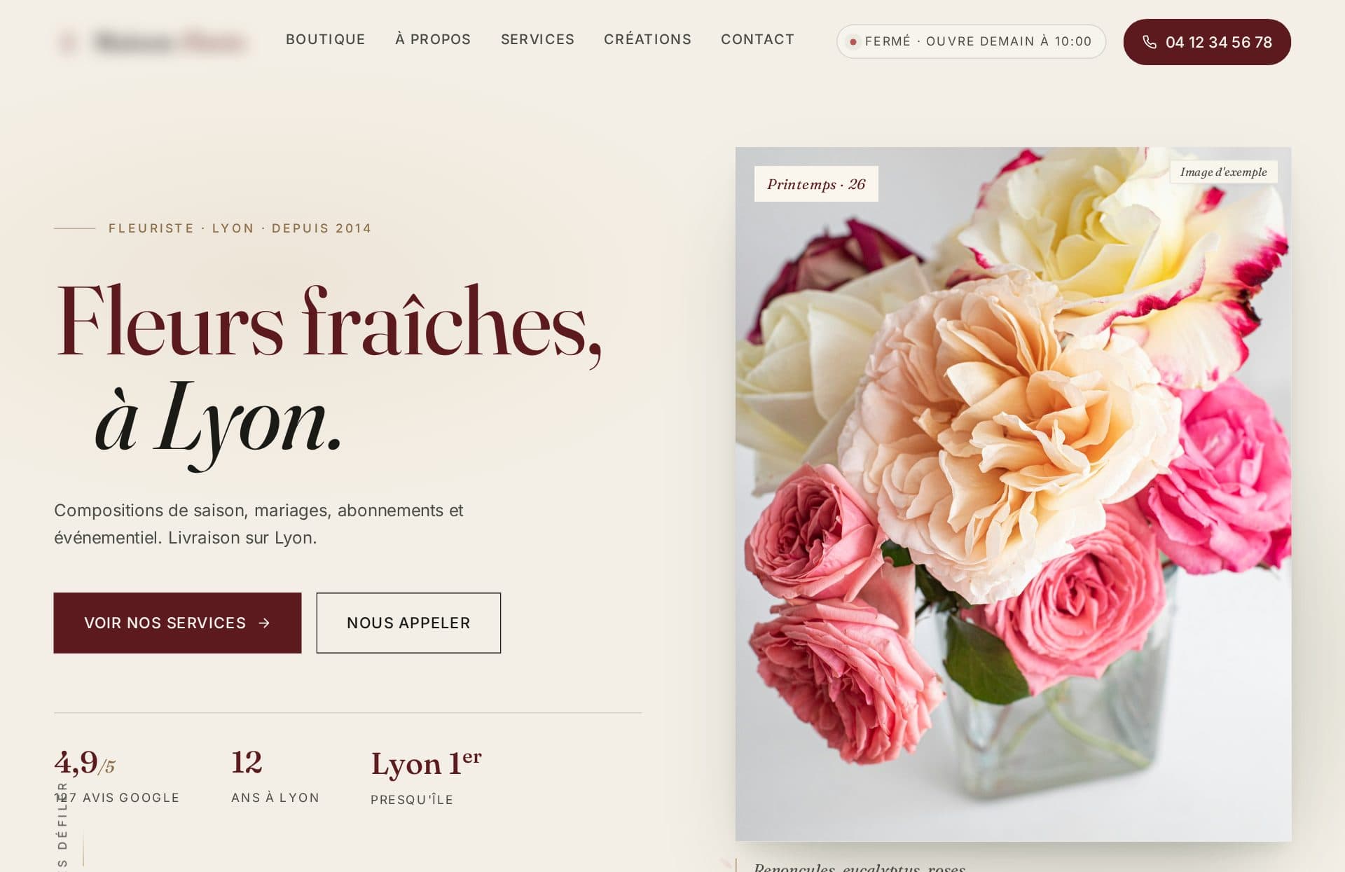 Exemple de site monté par LemonVentures pour une fleuriste